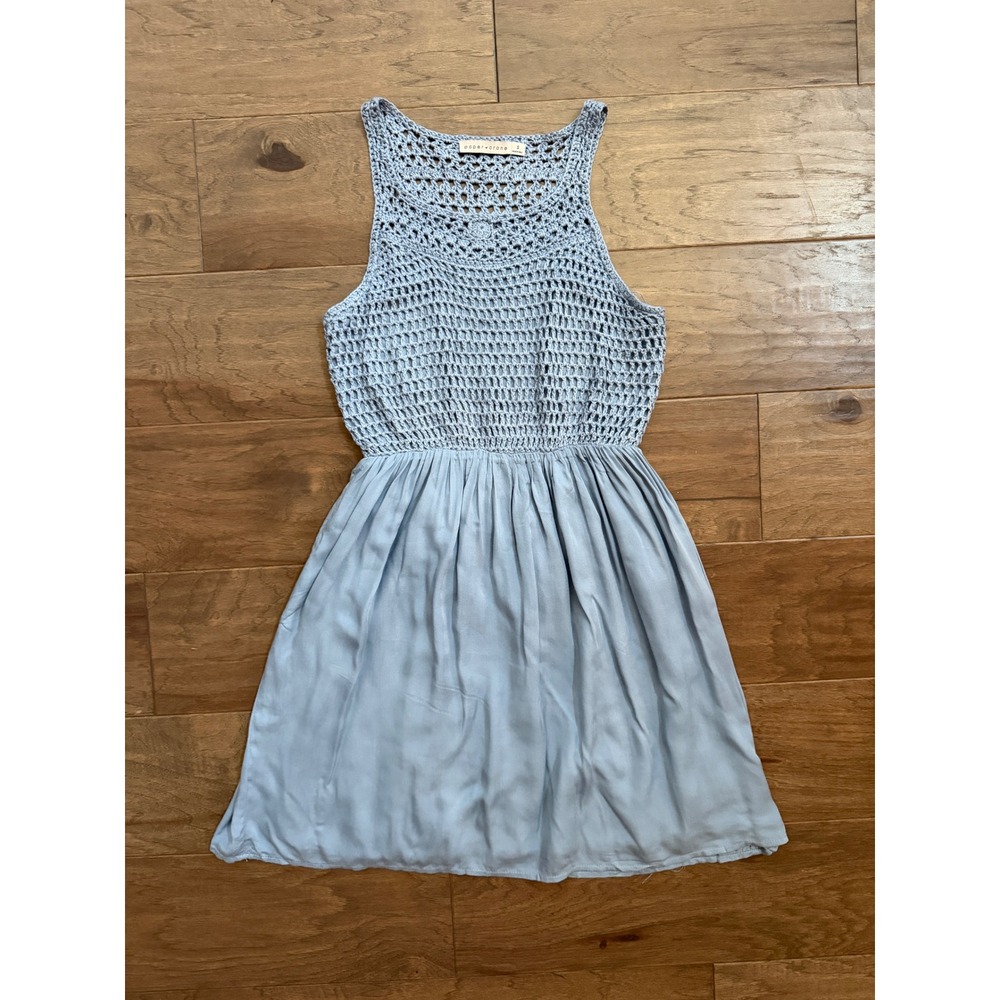 Paper Crane Crochet‎ Mini Dress Womens Small Blue Sleeveless Boho